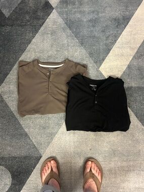 Kenneth Cole Henley Tops - Taupe & Black Duo